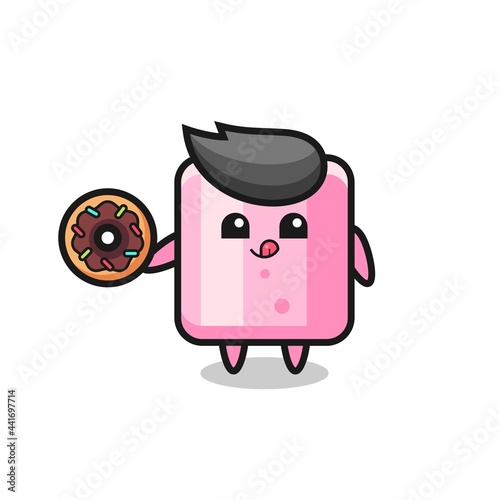 illustration of an marshmallow character eating a doughnut