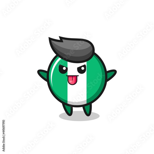 naughty nigeria flag badge character in mocking pose