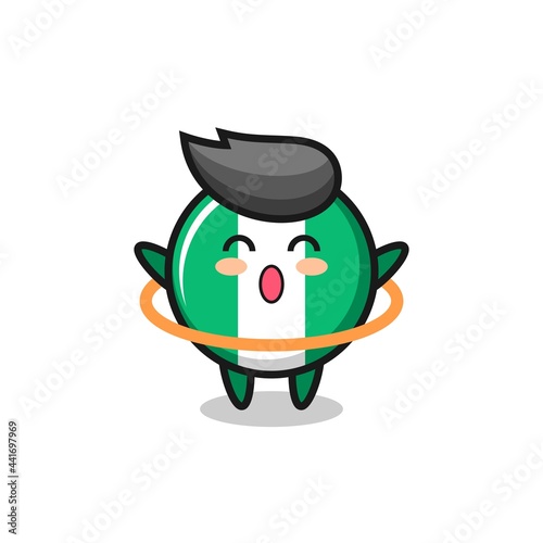 cute nigeria flag badge cartoon is playing hula hoop
