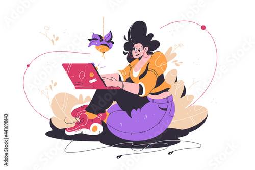Sweet girl working on laptop