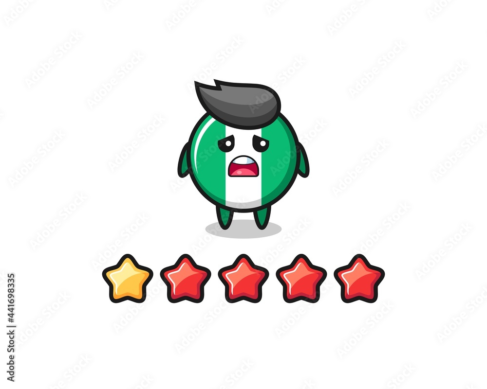the illustration of customer bad rating, nigeria flag badge cute character with 1 star