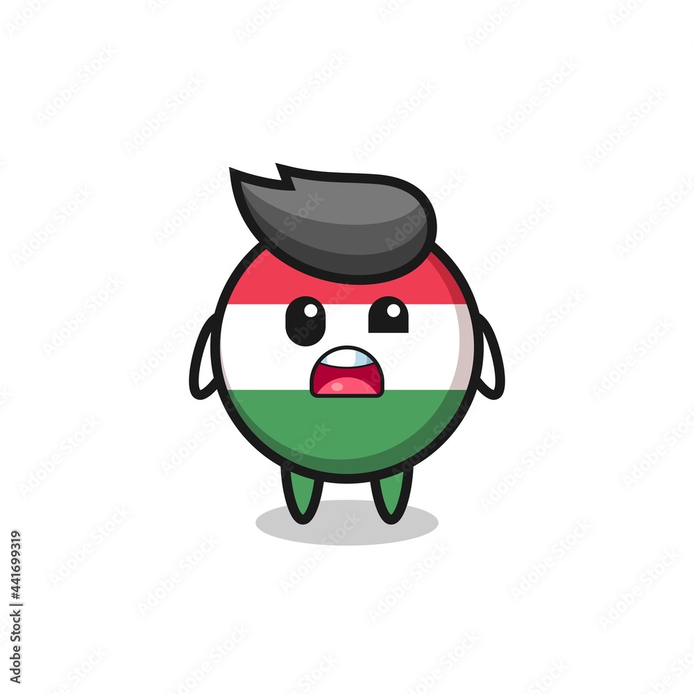 the shocked face of the cute hungary flag badge mascot