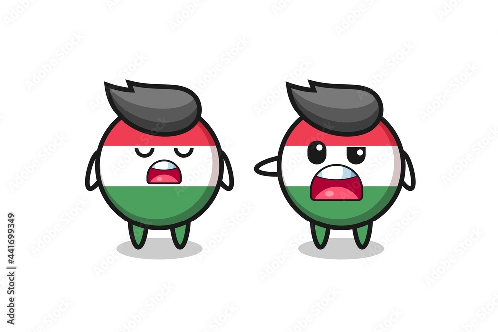 illustration of the argue between two cute hungary flag badge characters
