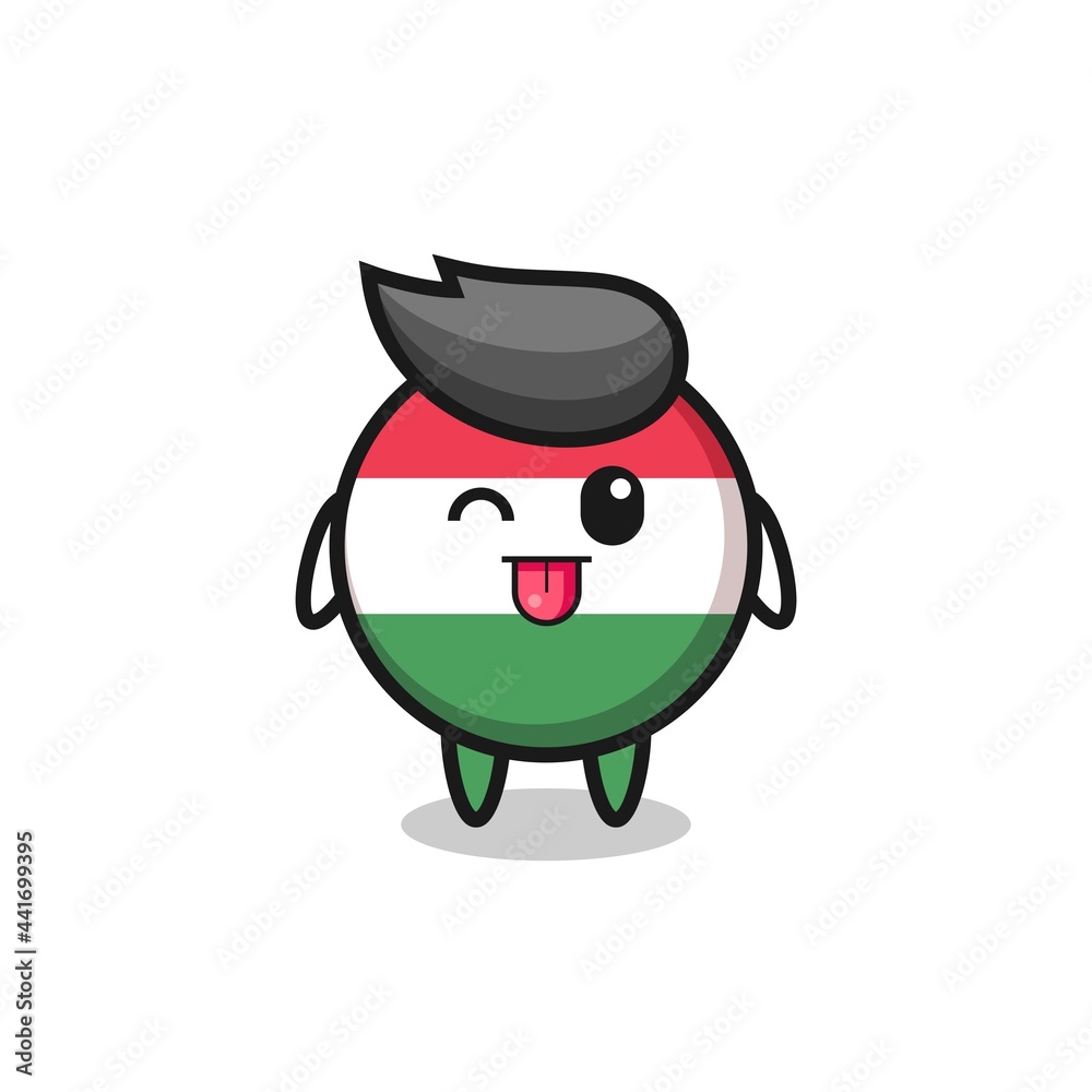 cute hungary flag badge character in sweet expression while sticking out her tongue