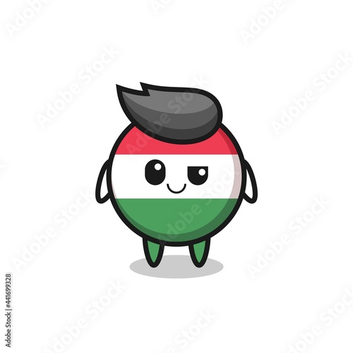 hungary flag badge cartoon with an arrogant expression