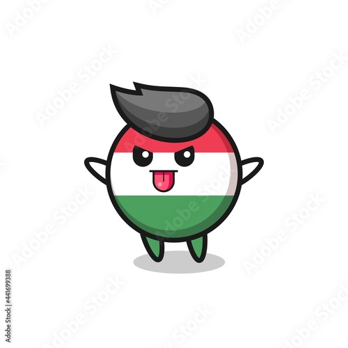naughty hungary flag badge character in mocking pose