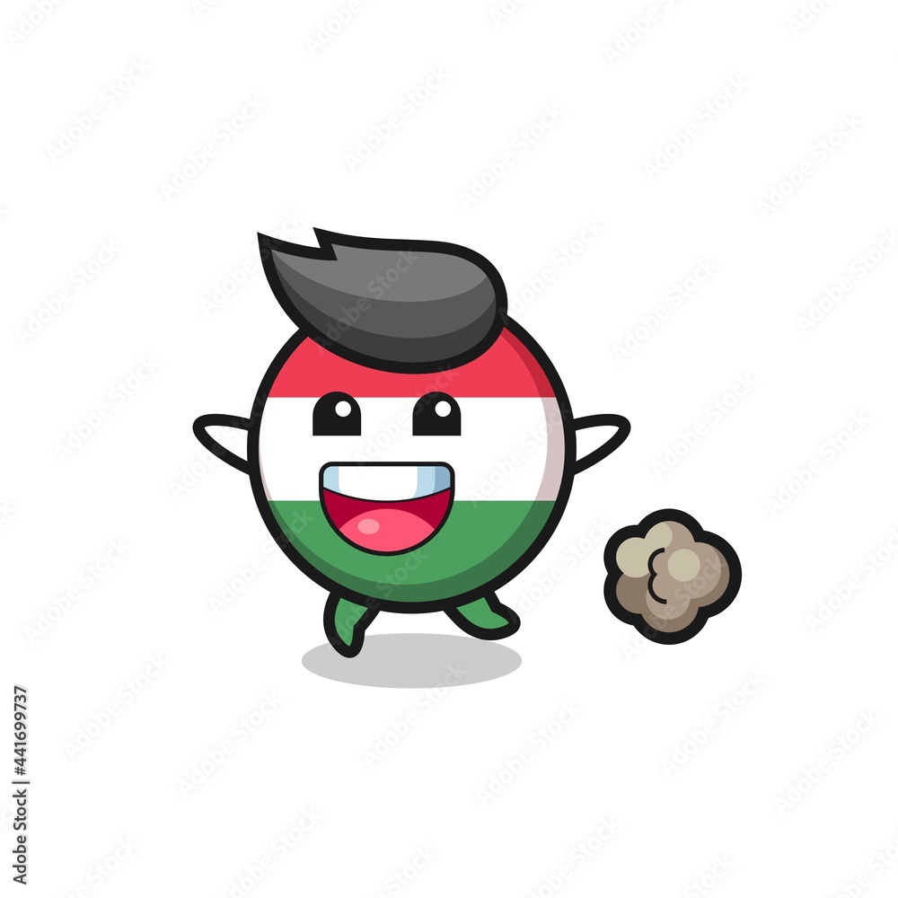 the happy hungary flag badge cartoon with running pose