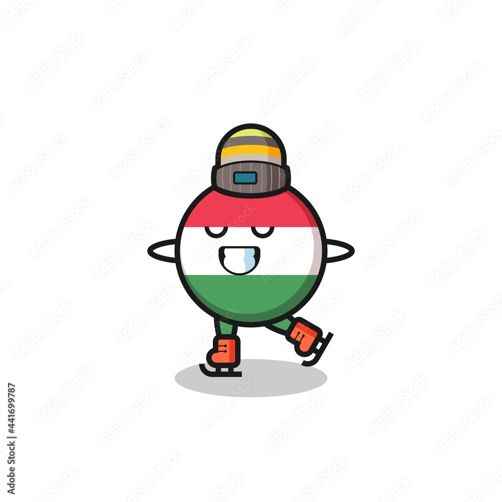 hungary flag badge cartoon as an ice skating player doing perform hungary flag badge cartoon as an ice skating player doing perform