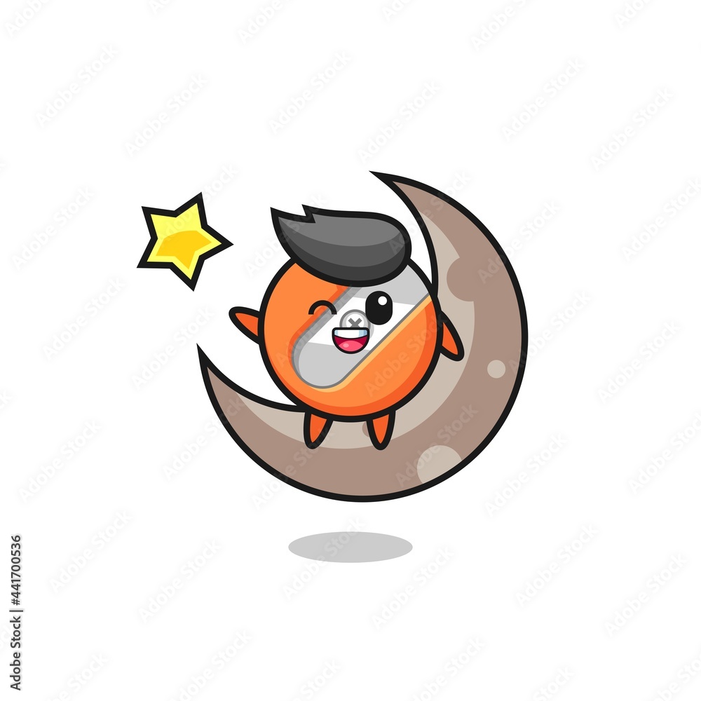 illustration of pencil sharpener cartoon sitting on the half moon illustration of pencil sharpener cartoon sitting on the half moon