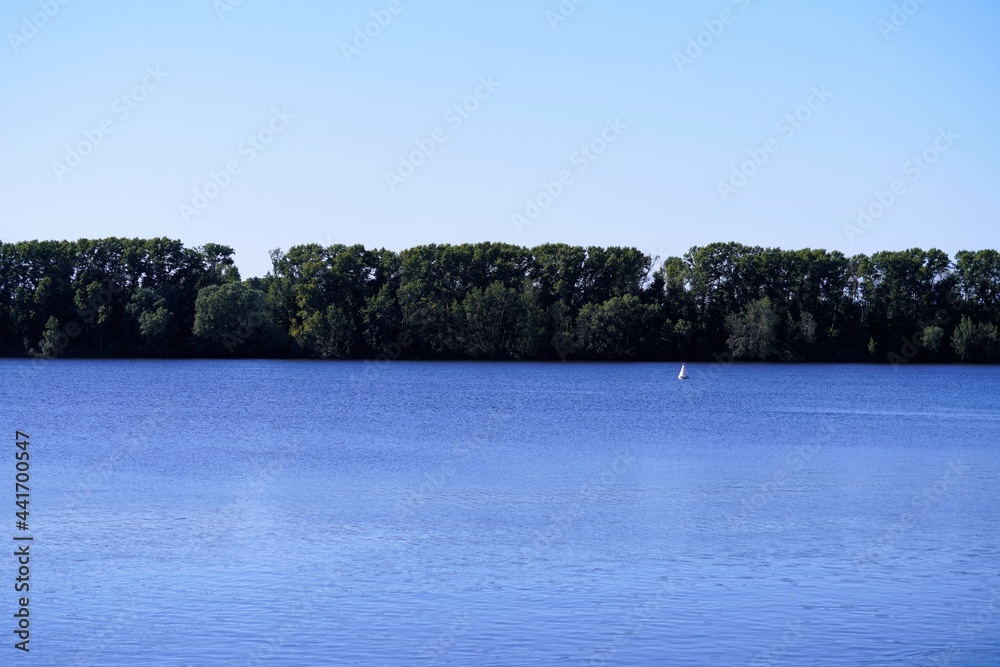 Scenic view on Volga river in the forest in sunny day