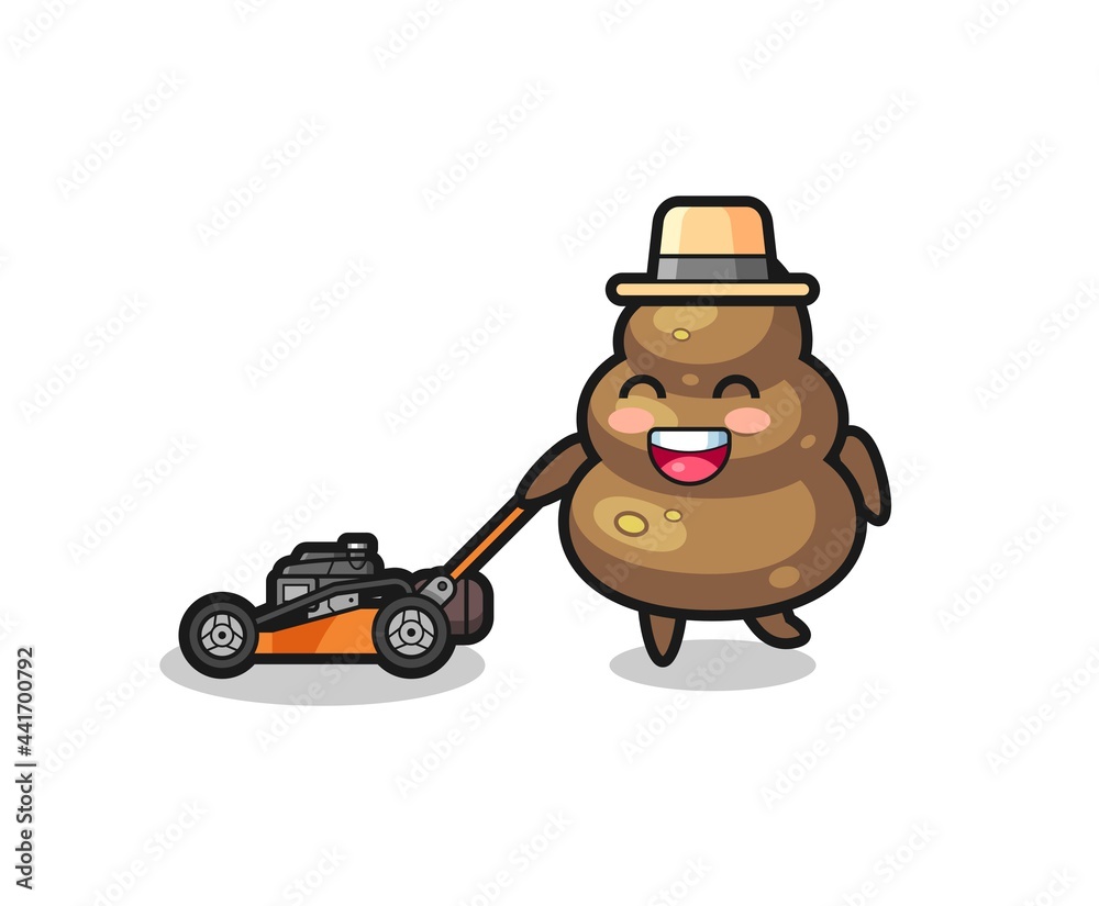 illustration of the poop character using lawn mower illustration of the poop character using lawn mower