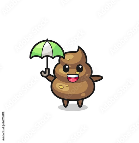cute poop illustration holding an umbrella