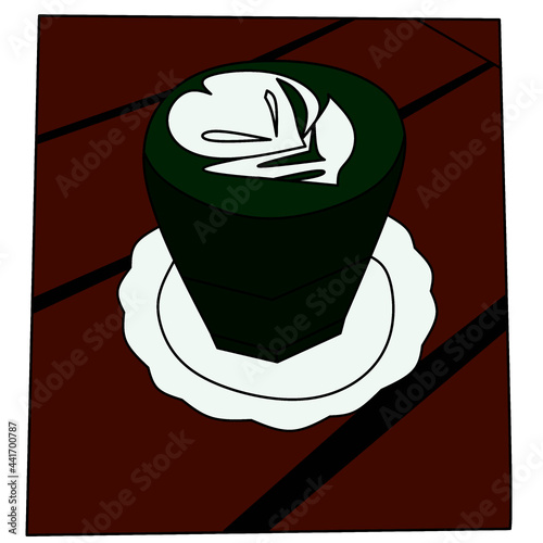 green coffee graphic design vector illustration in the form of love and wooden background
