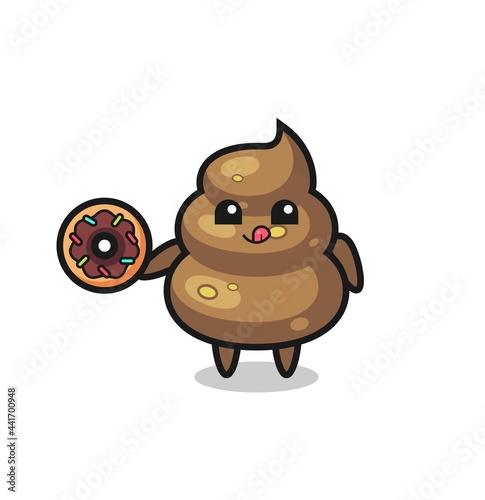 illustration of an poop character eating a doughnut