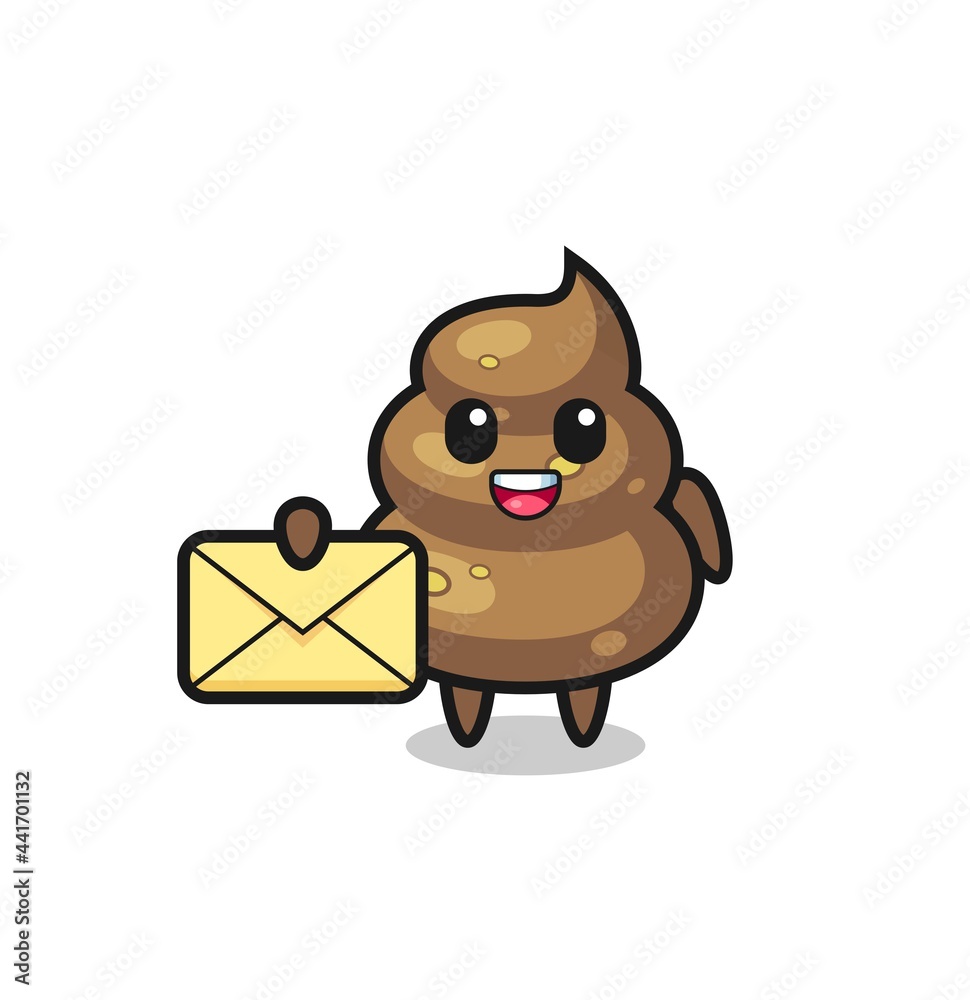 cartoon illustration of poop holding a yellow letter