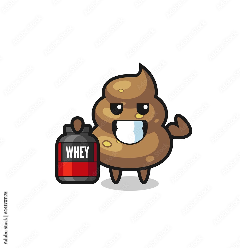 the muscular poop character is holding a protein supplement the muscular poop character is holding a protein supplement