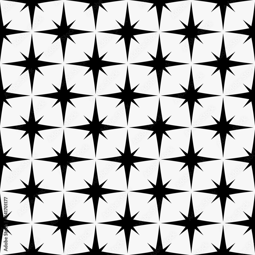 Black eight ray star pattern. Vector black shape wallpaper.