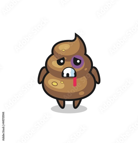 injured poop character with a bruised face