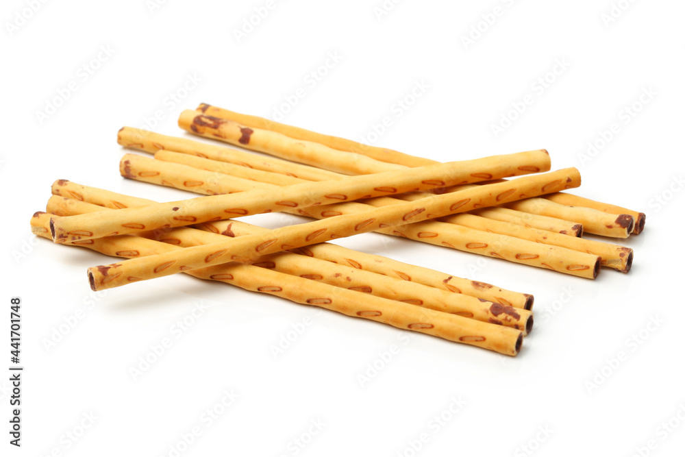 crispy bread straw on white background