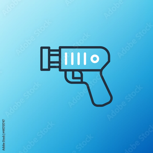 Line Police electric shocker icon isolated on blue background. Shocker for protection. Taser is an electric weapon. Colorful outline concept. Vector