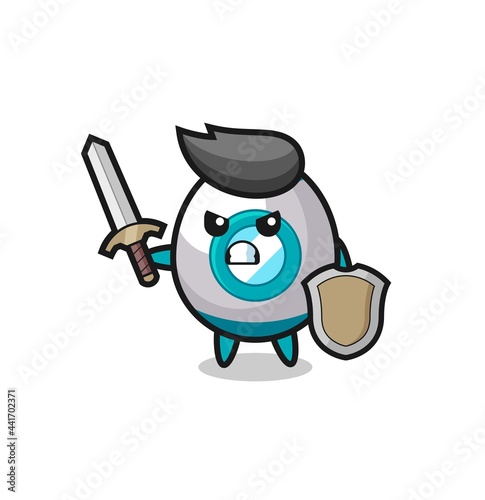 cute rocket soldier fighting with sword and shield