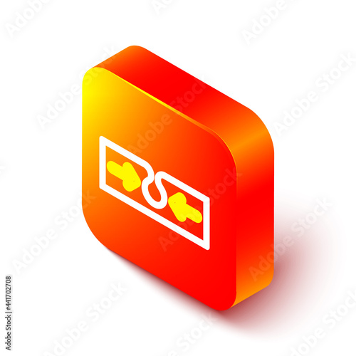 Isometric line Acne icon isolated on white background. Inflamed pimple on the skin. The sebum in the clogged pore promotes the growth of a bacteria. Orange square button. Vector