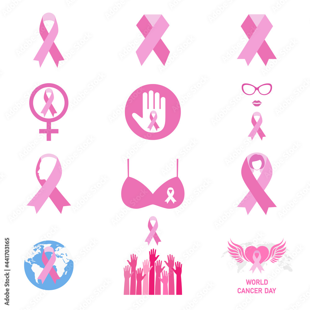 Illustration Set Of Breast Cancer Awareness Labels On White Background