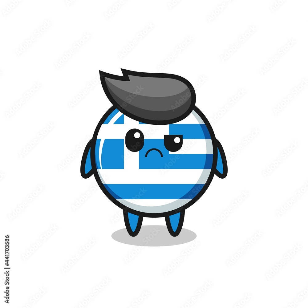 the mascot of the greece flag with sceptical face the mascot of the greece flag with sceptical face