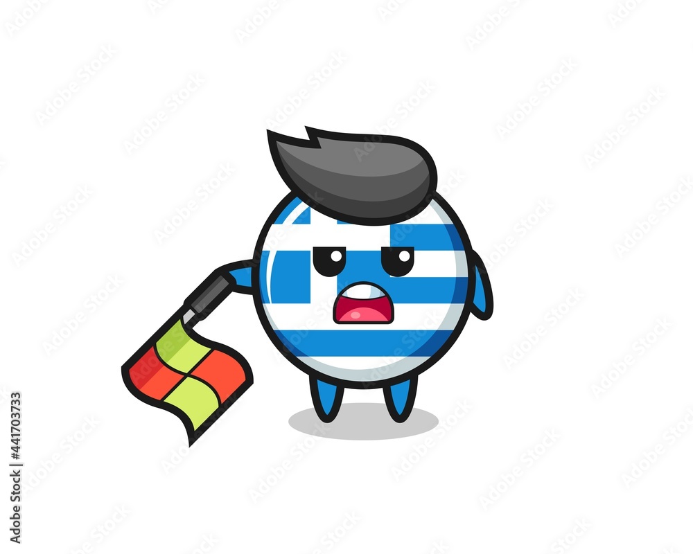 greece flag character as line judge hold the flag down at a 45 degree angle greece flag character as line judge hold the flag down at a 45 degree angle