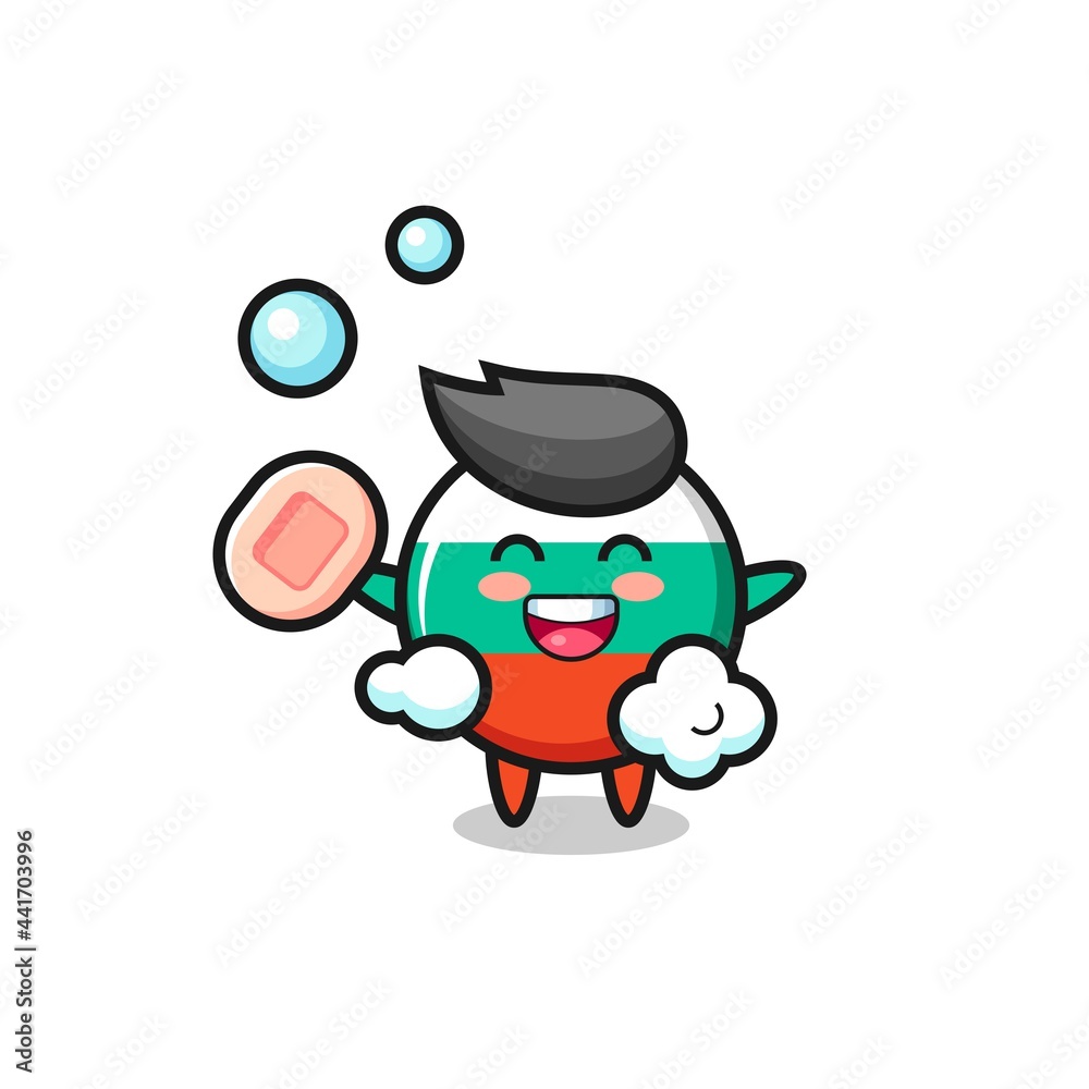 bulgaria flag badge character is bathing while holding soap bulgaria flag badge character is bathing while holding soap