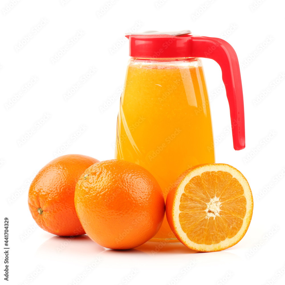 Full Jug of orange juice on white background Full Jug of orange juice on white background