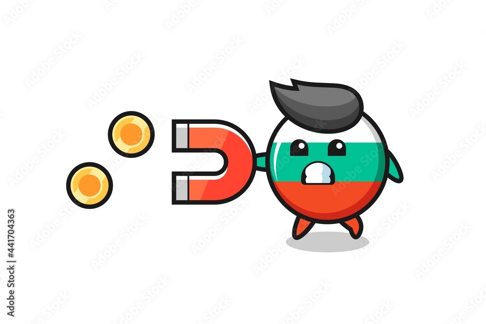 the character of bulgaria flag badge hold a magnet to catch the gold coins the character of bulgaria flag badge hold a magnet to catch the gold coins