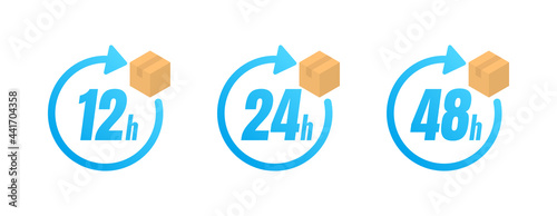 12, 24 and 48 Hour Delivery Shipping Flat Vector Icon Set	