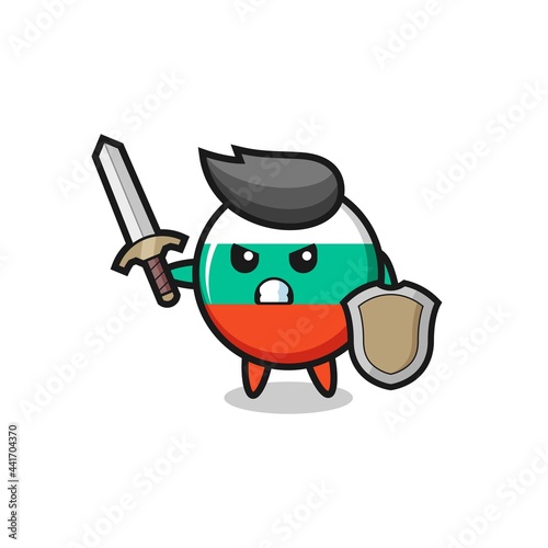 cute bulgaria flag badge soldier fighting with sword and shield