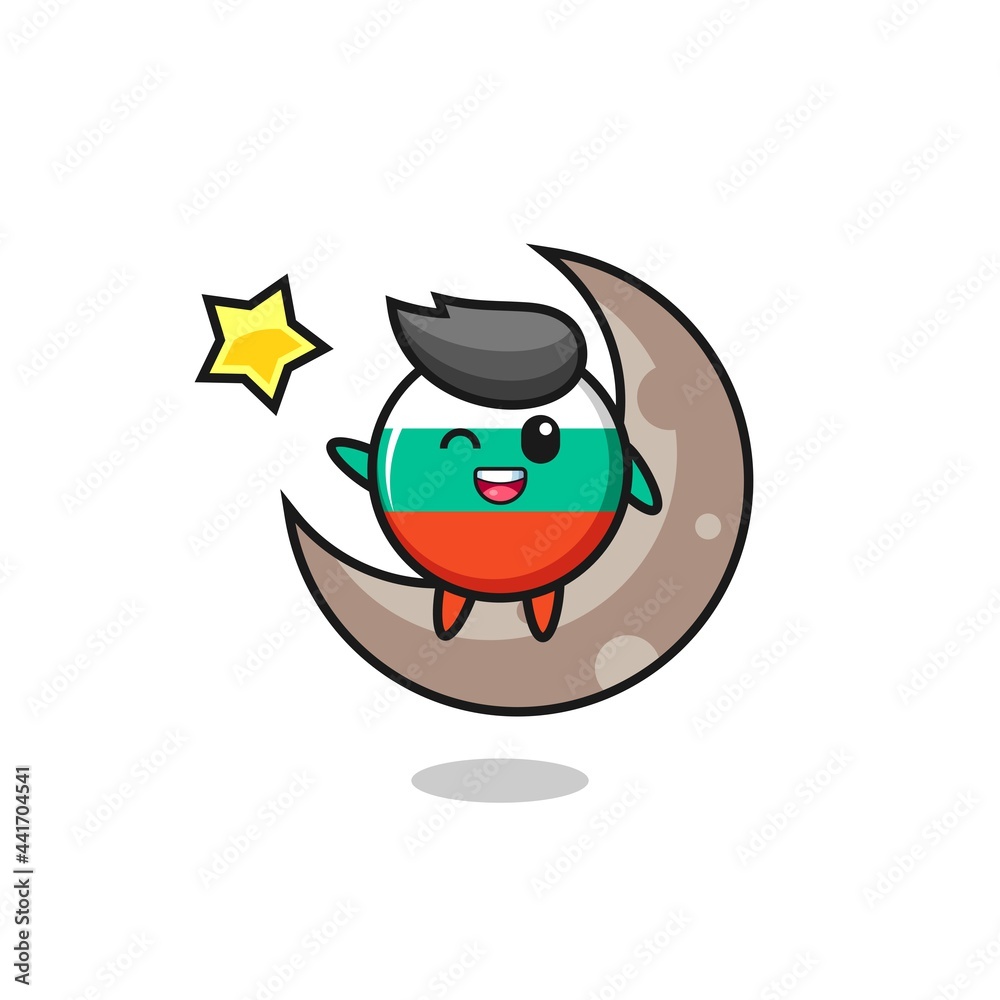 Fototapeta premium illustration of bulgaria flag badge cartoon sitting on the half moon