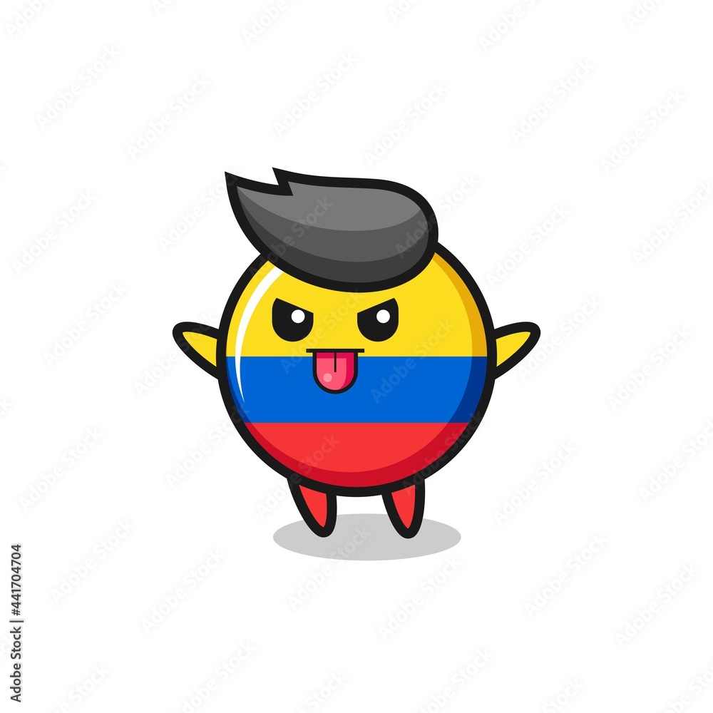 naughty colombia flag badge character in mocking pose