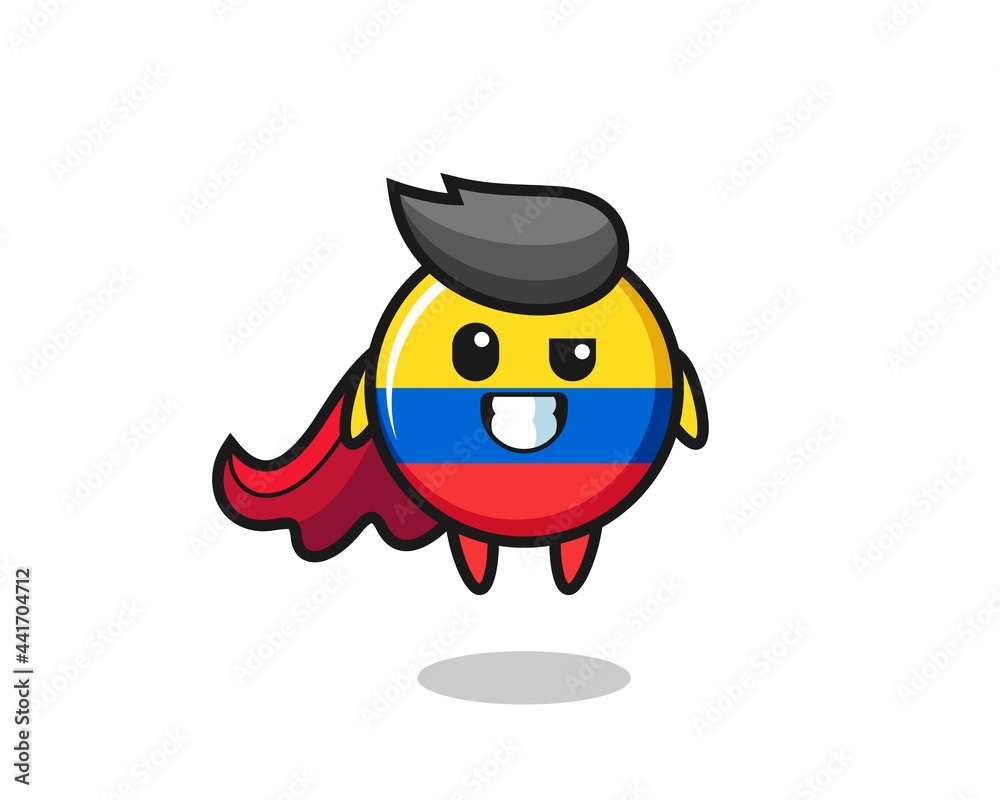 the cute colombia flag badge character as a flying superhero