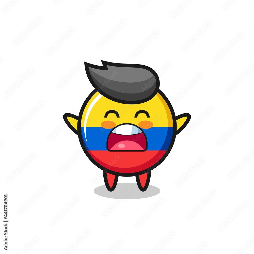 cute colombia flag badge mascot with a yawn expression