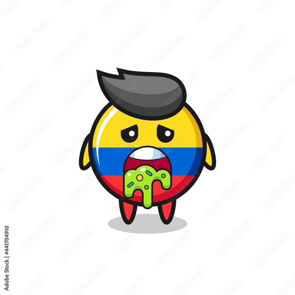 the cute colombia flag badge character with puke