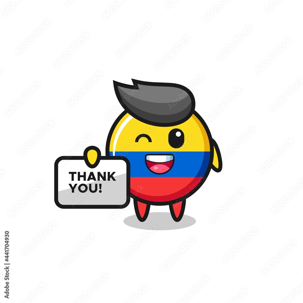 the mascot of the colombia flag badge holding a banner that says thank you the mascot of the colombia flag badge holding a banner that says thank you