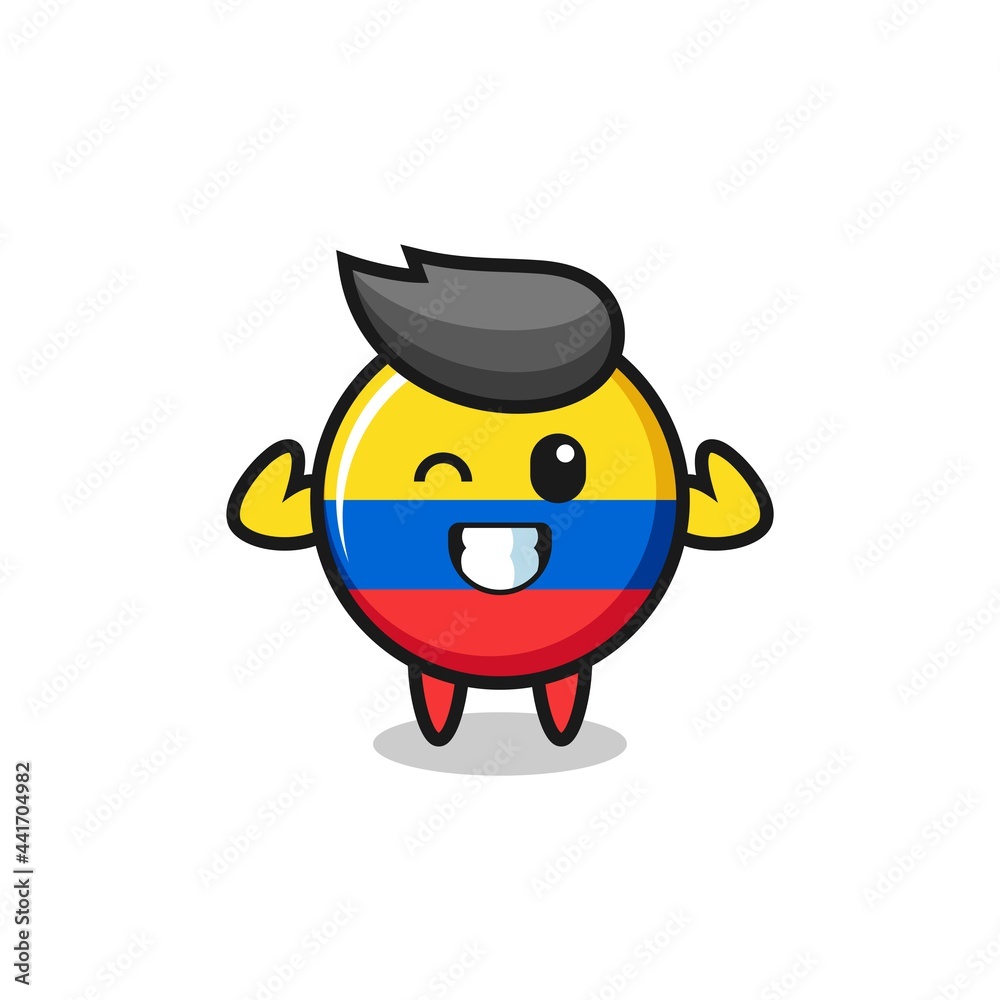 the muscular colombia flag badge character is posing showing his muscles