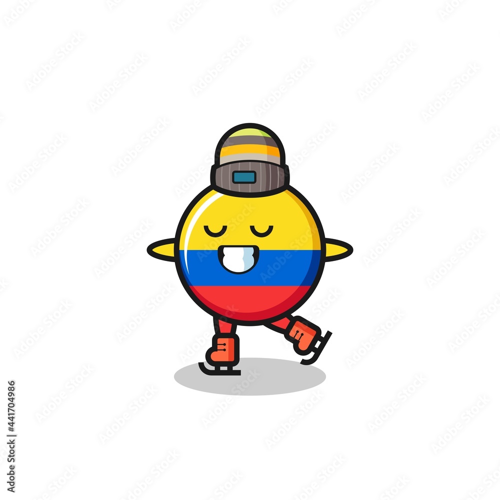 colombia flag badge cartoon as an ice skating player doing perform colombia flag badge cartoon as an ice skating player doing perform