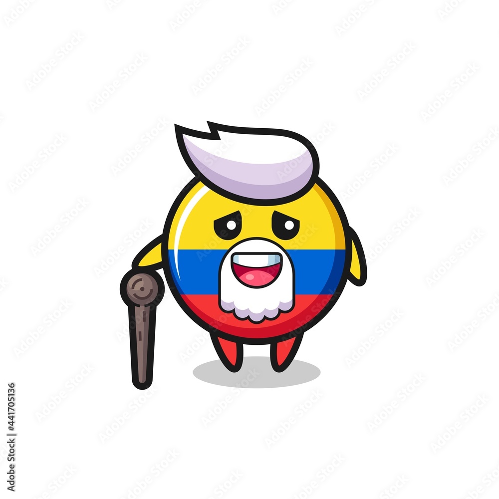 cute colombia flag badge grandpa is holding a stick