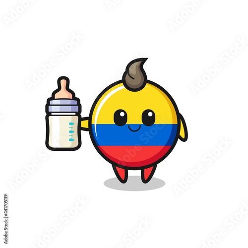 baby colombia flag badge cartoon character with milk bottle