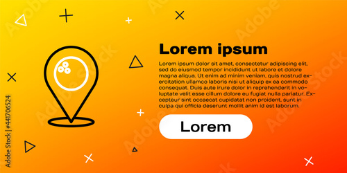 Line Map pointer with bowling ball icon isolated on yellow background. Sport equipment. Colorful outline concept. Vector