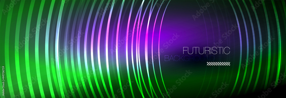 Dark abstract background with glowing neon circles. Trendy layout template for business or technology presentation, internet poster or web brochure cover, wallpaper Dark abstract background with glowing neon circles. Trendy layout template for business or technology presentation, internet poster or web brochure cover, wallpaper