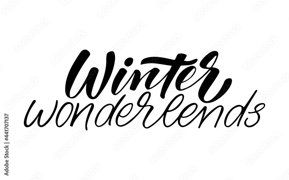 Winter wonderlends, christmas lettering and calligraphy quote for winter card and poster.
