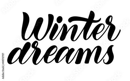 Winter dreams, isolated vector christmas lettering illustration.
