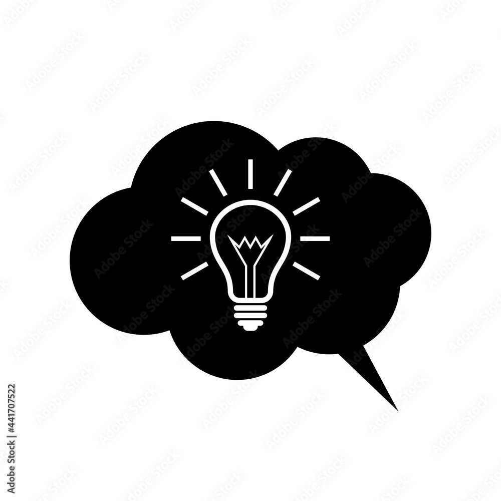 Idea thinking cloud bubble with light bulb icon isolated on white background Idea thinking cloud bubble with light bulb icon isolated on white background