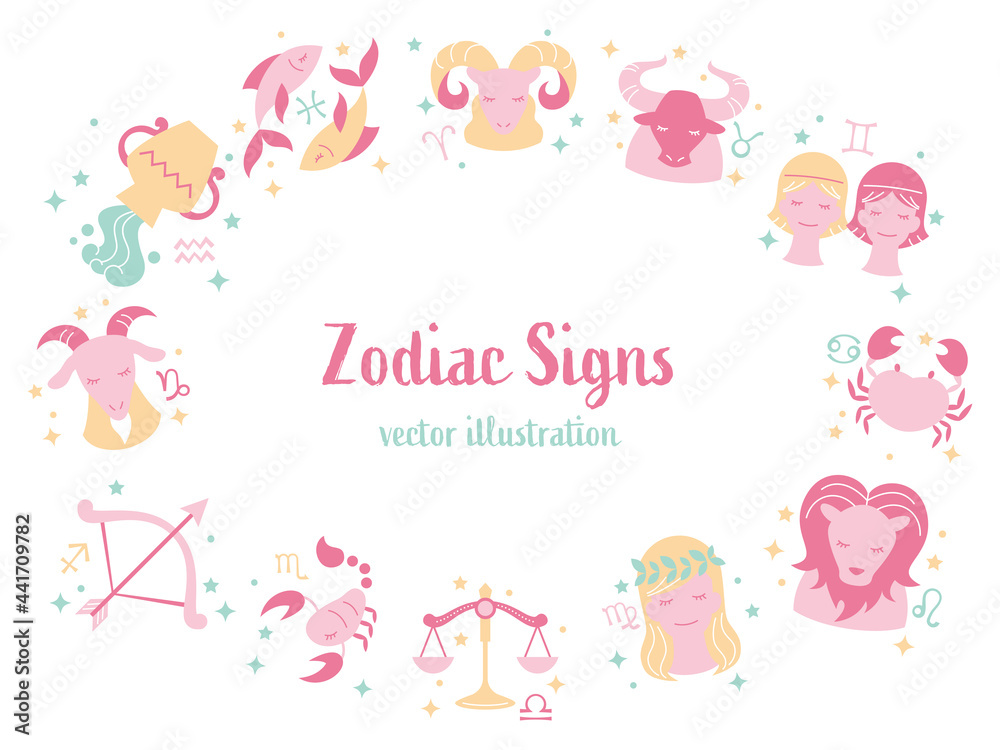 Zodiac sign frame background かわいい12星座のフレーム　背景